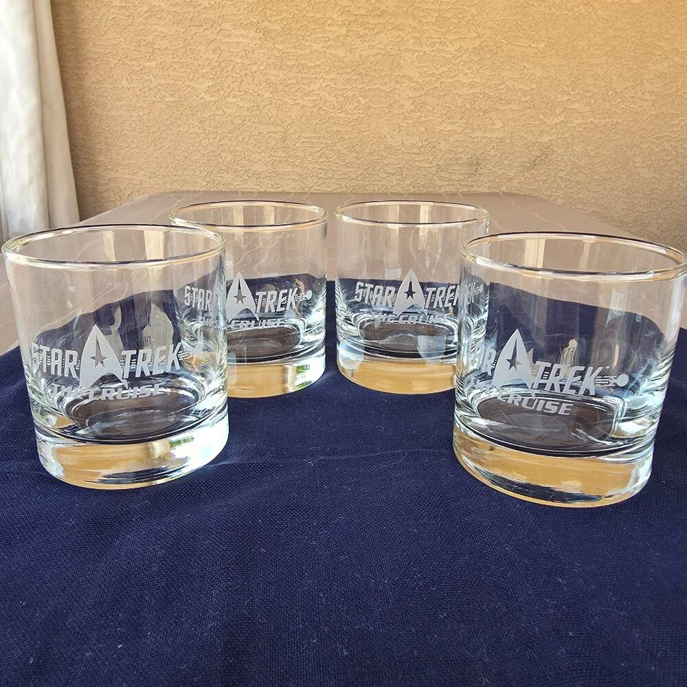 Star Trek The Cruise Etched Rocks Glasses Set of 4 Official Collector Barware